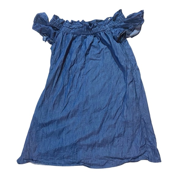 Anthro Corey Lynn Calter Chambray Off Shoulder Ruffle Dress XS 100% Cotton - Picture 2 of 5